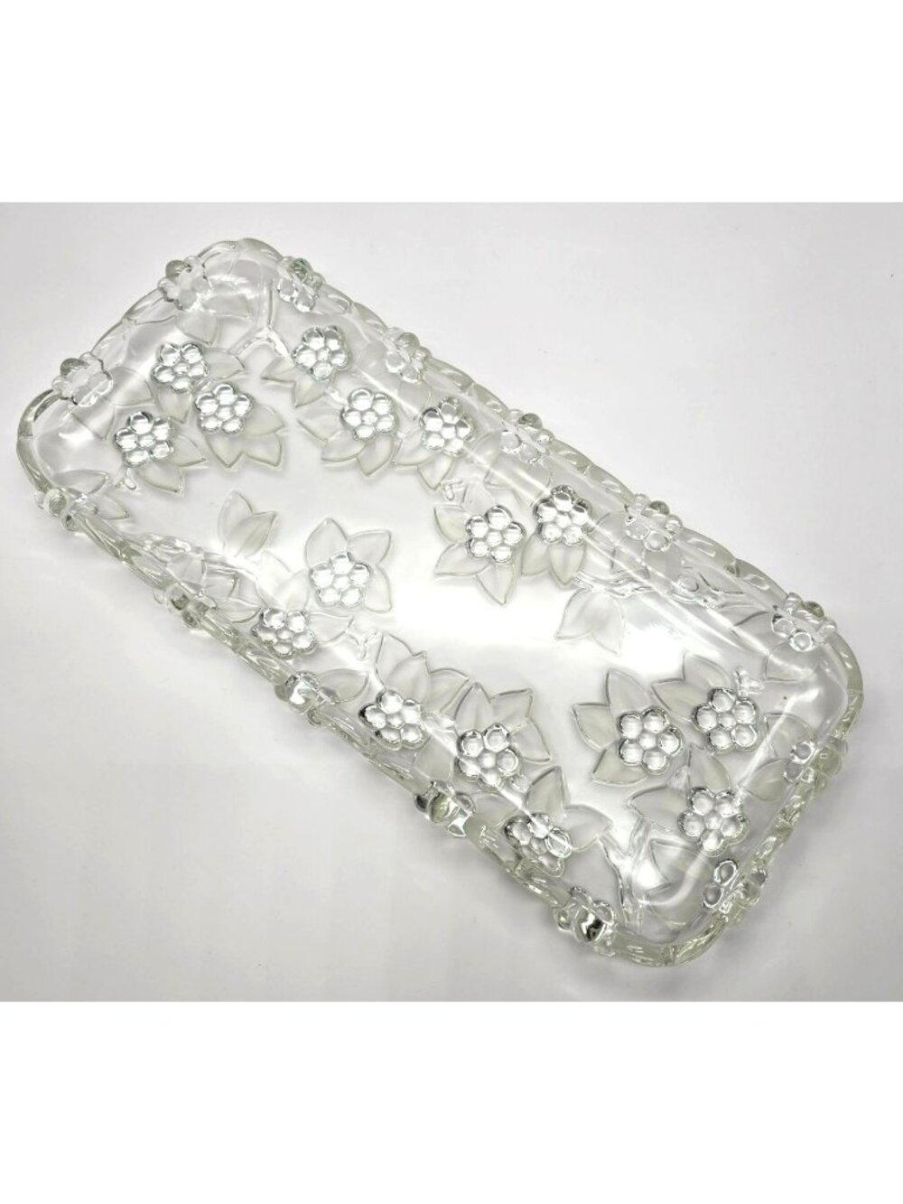 Mikasa Carmen Glass Canape Tray Floral Serving Rectangle Embossed Flowers VL5044
